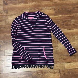 Lilly Pulitzer Pink and Navy Striped V-Neck Sweater